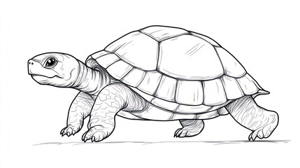 Detailed pencil sketch of a walking turtle on white background