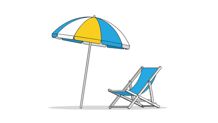 Beach umbrella and lounge chair on a white background
