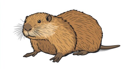 Illustrated beaver on white background illustrating wildlife and nature