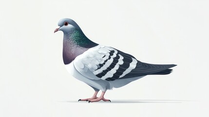 Isolated pigeon on white background bird nature wildlife feather details