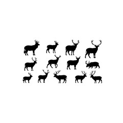 Fototapeta premium Collection of deer silhouettes isolated on transparent background