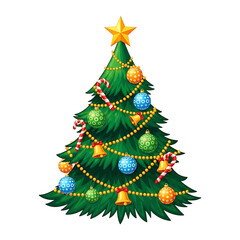 Fototapeta premium Festive Decorated Christmas Tree with Star and Ornaments
