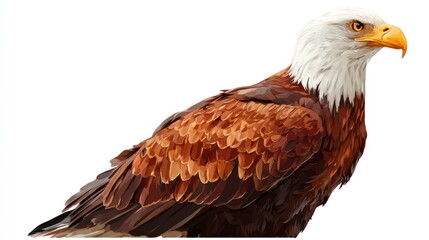 Majestic bald eagle portrait isolated against white background with detailed feathers