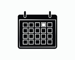 Black silhouette of a calendar with one day highlighted on a white background Keywords: calendar, date, schedule