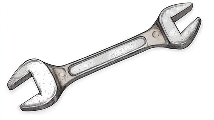 Metallic wrench tool isolated on white background for repair or construction