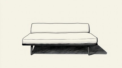 Minimalist sofa illustration on neutral background with shadow