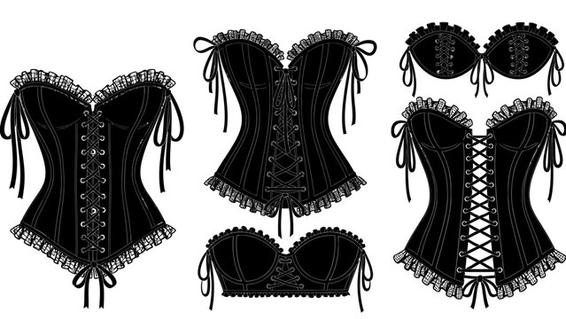 Black Victorian Corset Designs with Lace and Ribbons.