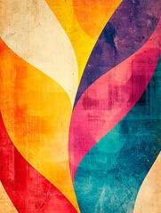 Patr&oacute;n "groovy" vintage con curvas fluidas vibrantes y efecto de papel viejo para dise&ntilde;o de p&oacute;ster