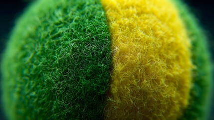 Close-up of a vibrant green and yellow textured ball, showcasing color contrast and detail.