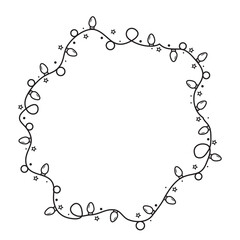 Christmas round doodle garland frame, black outline