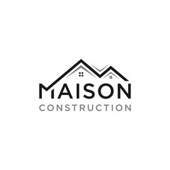 typography text maison real estate roof logo design vector template