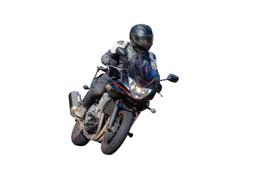biker on a sport motorcycle isolated on white background