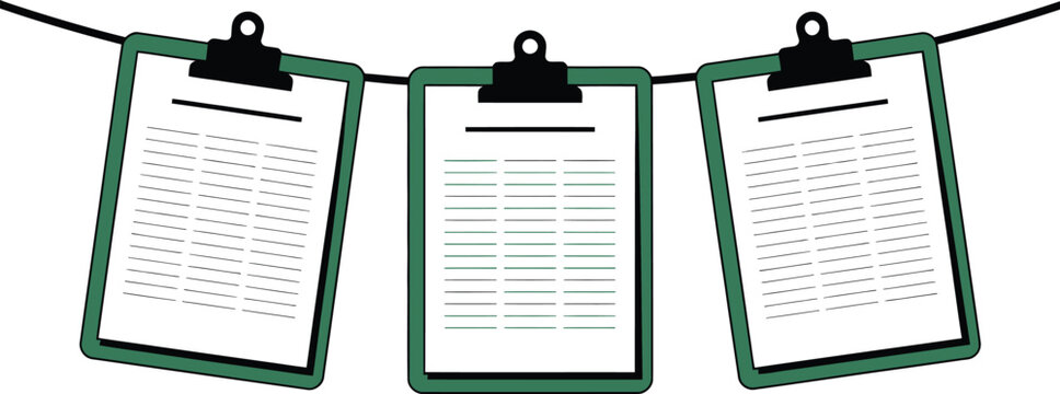 Three Clipboards Hanging on a Line with Documents - Powered by Adobe