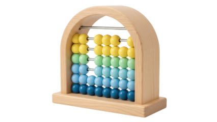 Colorful wooden abacus isolated PNG on transparent background, educational toy for kids learning math and counting skills