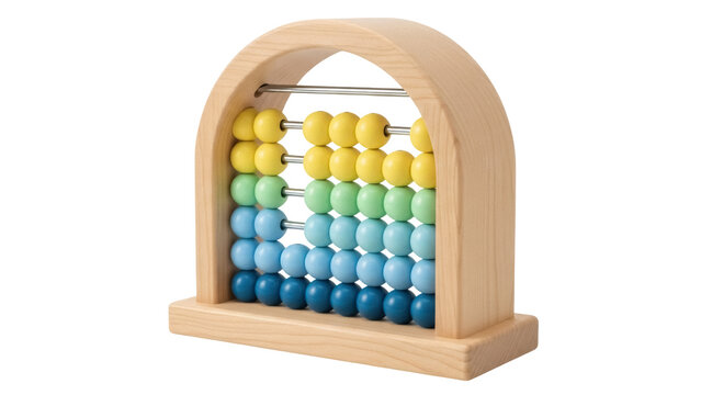 Colorful wooden abacus isolated PNG on transparent background, educational toy for kids learning math and counting skills