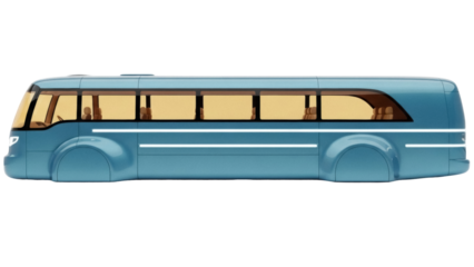 Blue futuristic bus PNG isolated on transparent background, modern transportation vehicle with sleek design for travel and urban mobility concepts