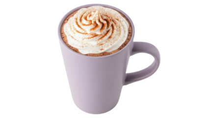 Hot chocolate with whipped cream isolated PNG, delicious cocoa drink with cinnamon powder on top for winter holidays and cozy moments