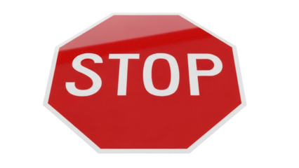 Red stop sign PNG isolated on transparent background, octagon shape traffic sign for road safety and transportation