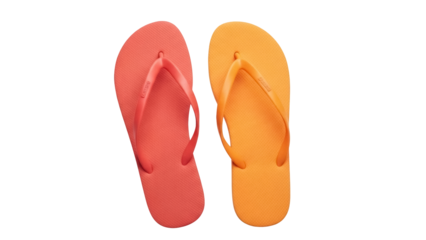 Pair of orange and coral flip-flops isolated PNG, summer footwear for beach vacation and casual wear on transparent background