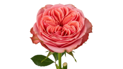 Beautiful coral rose isolated PNG on transparent background, romantic flower for wedding invitations and Valentine s Day designs