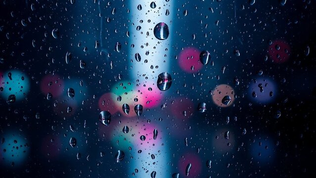 Rainy night window with colorful lights. - Powered by Adobe