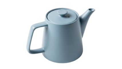Light blue ceramic teapot isolated PNG, modern design kettle with handle and spout for tea preparation on transparent background