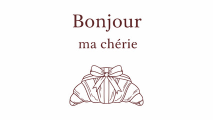 Greeting card with croissant and ribbon Vector, illustration