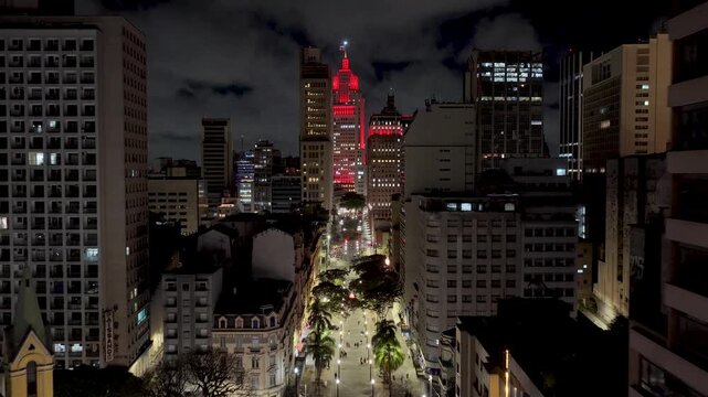 Altino Arantes Building At Sao Paulo In Brazil. Highrise Buildings Landscape. Downtown Cityscape. Illuminated City. Altino Arantes Building At Sao Paulo In Brazil. Business Travel. Sao Paulo Brazil.