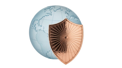 World globe with shield PNG isolated on transparent background, global protection and security concept for digital safety and data privacy