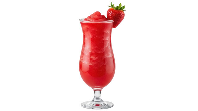 Refreshing strawberry daiquiri PNG isolated on transparent background, frozen cocktail with fresh fruit garnish for summer drink concepts