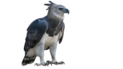 Majestic harpy eagle PNG isolated on transparent background, powerful raptor with striking plumage and sharp talons for wildlife designs