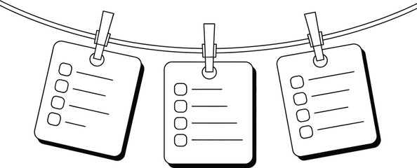 Three Checklists Hanging on a Clothesline with Clothespins