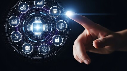 Innovative technology interface with glowing icons and futuristic design