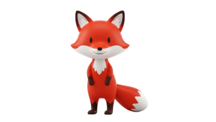 Adorable red fox standing isolated PNG on transparent background, cute cartoon animal character for children s design and decoration