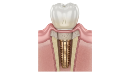 Dental implant in jaw bone isolated PNG, artificial tooth root replacement for restorative dentistry and oral health