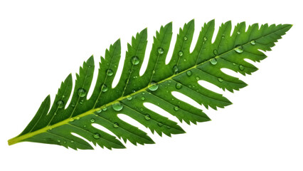 Green fern leaf with water droplets isolated PNG, botanical foliage on transparent background for nature designs and organic concepts © GODSTOX