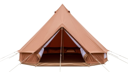 Bell tent PNG isolated on transparent background, canvas camping shelter for outdoor adventure and glamping, brown fabric teepee