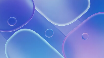 Abstract blue and purple fluid shapes with translucent bubbles create a calming background