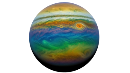 Jupiter planet isolated PNG, gas giant with colorful bands and swirling storms, astronomical object on transparent background