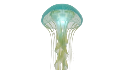 Translucent jellyfish PNG isolated on transparent background, ethereal sea creature with flowing tentacles for marine life designs