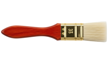 Paint brush with wooden handle isolated PNG on transparent background, artist tool for painting and decorating projects