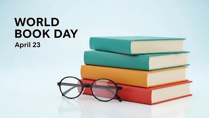 World book day celebration featuring a vibrant stack of books and reading glasses on april 23rd