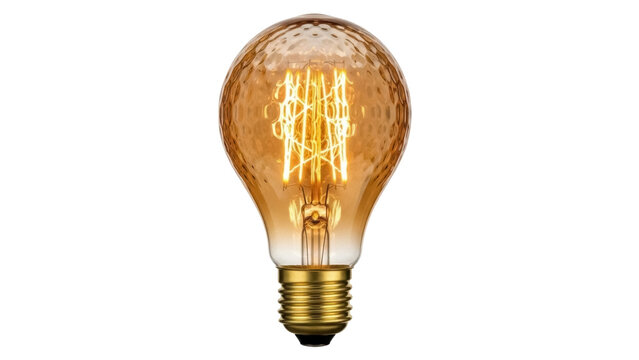 Vintage Edison light bulb PNG isolated on transparent background, antique style filament lamp for retro design and decoration