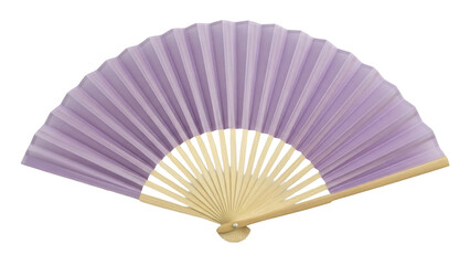Open light purple hand fan isolated PNG on transparent background, traditional oriental folding fan for decoration and summer use © GODSTOX