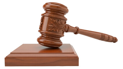 Wooden judge gavel isolated PNG on transparent background, symbol of law and justice for legal decisions and court proceedings