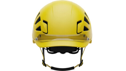 Yellow climbing helmet PNG isolated on transparent background, head protection gear for mountaineering and outdoor sports safety