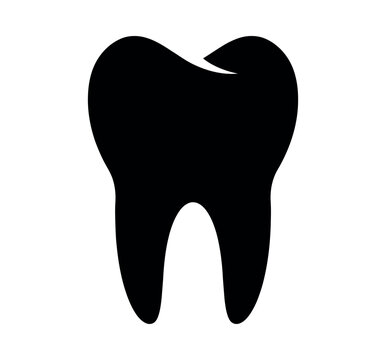 Black silhouette of a molar tooth isolated on white background for dental design