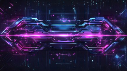Futuristic tech interface with neon lines and digital particle effects.