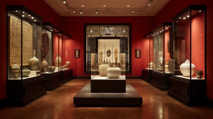 Chinese New Year cultural museum exhibition space with symbolic artifacts