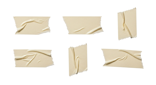 Beige torn masking tape strips set isolated png with transparent background - Powered by Adobe